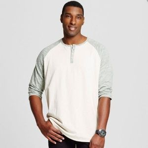 Men's Henley Baseball Tee Cream and Green NWOT